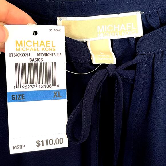 Michael Kors Cold Shoulder Long Sleeve Blouse - Midnight Blue Size Large - $110 - Picture 3 of 7